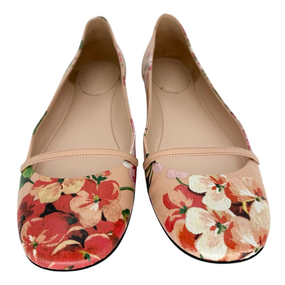GUCCI Calfskin Blooms Print Ballet Flats EU 39.5 US 9.5 Pink Apricot Multicolor - Picture 3 of 10